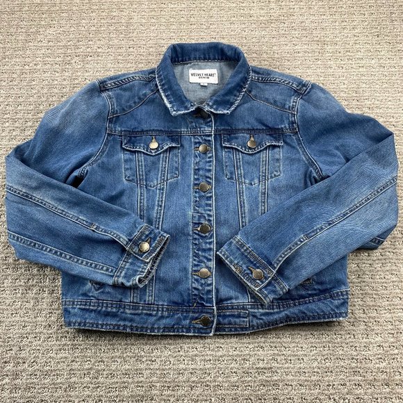 Velvet Heart Jean Jacket Women Large L Blue Denim Button Up Casual Distressed - Picture 1 of 12